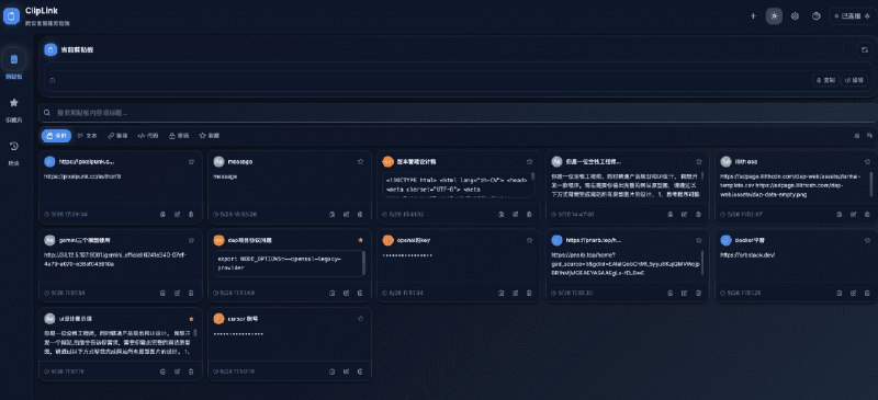 👉 名称：ClipLink🤖 类型：🎯项目👏 介绍：ClipLink 是一个功能强大的跨平台剪贴板内容同步工具，允许您在不同设备（如电脑和手机）之间通过网页界面共享剪贴板内容