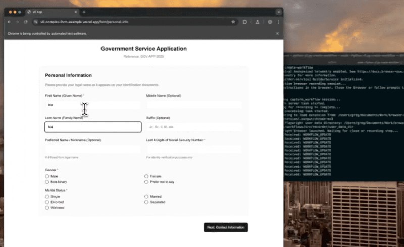 👉 名称：workflow-use🤖 类型：🎯项目👏 介绍：browser-use/workflow-use 项目旨在通过 RPA 2.0 技术，使用户能够轻松创建和执行确定性工作流程（通过展示工录给工具，自动生成工作流程）