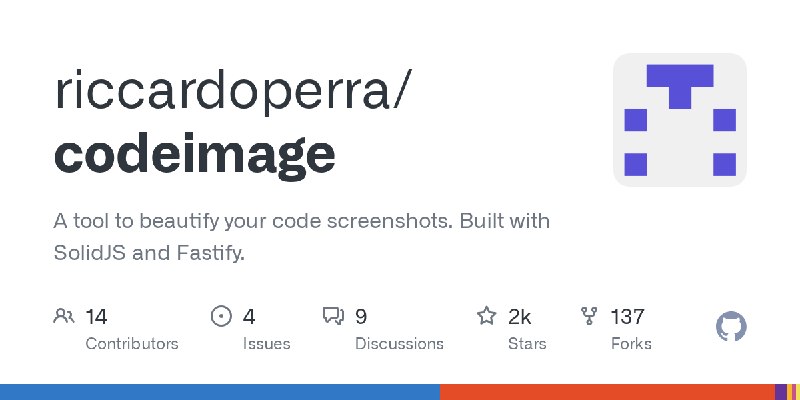 GitHub - riccardoperra/codeimage: A tool to beautify your code screenshots. Built with SolidJS and Fastify.