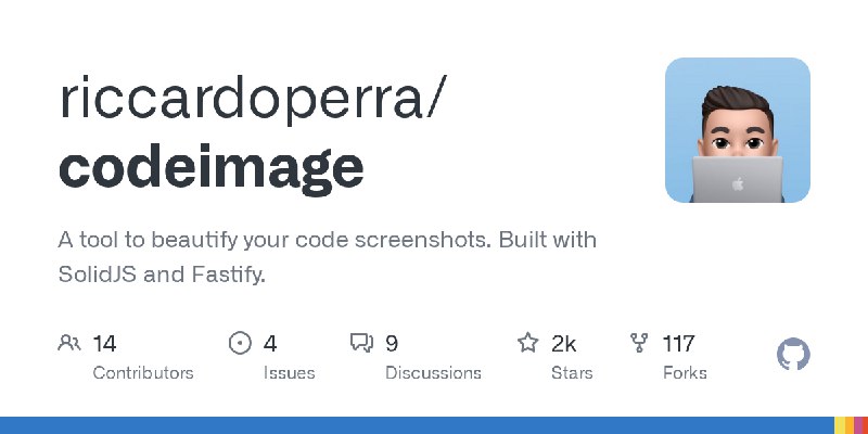 GitHub - riccardoperra/codeimage: A tool to beautify your code screenshots. Built with SolidJS and Fastify.