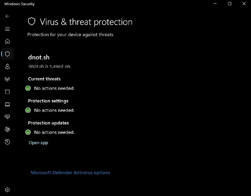 defendnot 一键关闭 Windows Defender 的工具 #defender一款用于禁用 Windows Defender 的工具，支持一键安装和持久生效，通过直接调用 Windows 安全中心（WSC）接口，注册虚拟杀毒软件，实现对系统自带的 Defender 实时防护服务的彻底禁用