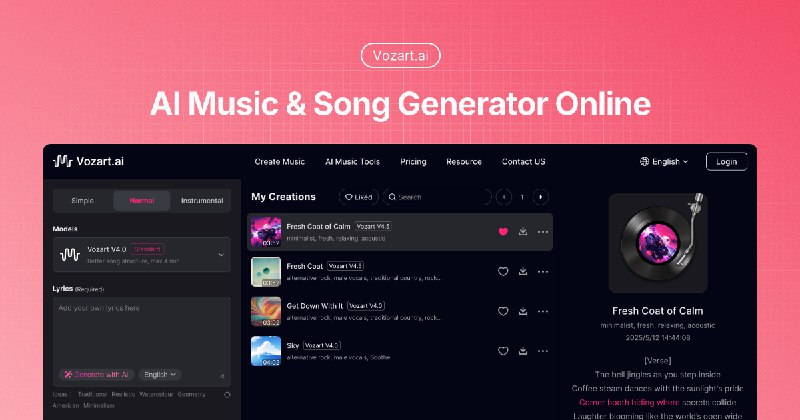 Vozart AI 音乐与歌词生成器 | vozart.ai 音乐生成器