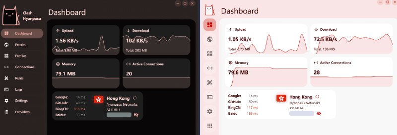 👉 名称：clash-nyanpasu🤖 类型：🤖软件👏 介绍：Clash Nyanpasu 是一个基于 Tauri 的 Clash 图形用户界面（GUI），支持 Clash Premium、Mihomo & Clash Rust，提供配置文件管理和增强功能，支持提供商管理，并采用 Google Material You Design UI：