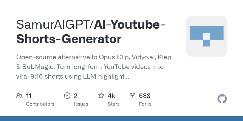 GitHub - SamurAIGPT/AI-Youtube-Shorts-Generator: Open-source alternative to Opus Clip, Vidyo.ai, Klap & SubMagic. Turn long-form…