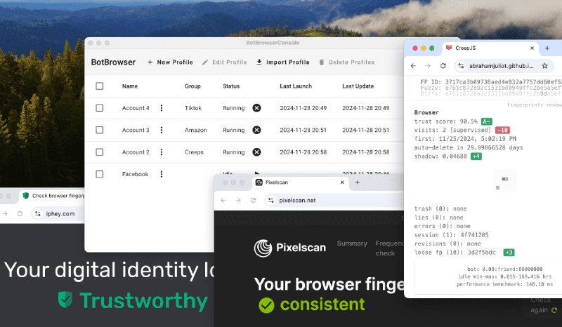 👉 名称：BotBrowser🤖 类型：🤖软件👏 介绍：BotBrowser 是一款跨平台的隐身浏览器，旨在规避现代的反机器人系统，通过修改 Chromium 的 C++ 源代码，提供了无痕浏览和自动化的高度可靠解决方案