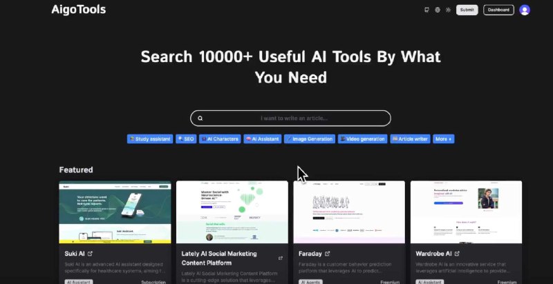 👉 名称：aigotools🤖 类型：🎯项目👏 介绍：AigoTools 可以帮助用户快速创建和管理导航站点，内置站点管理和自动收录功能，同时提供国际化、SEO、多种图片存储方案