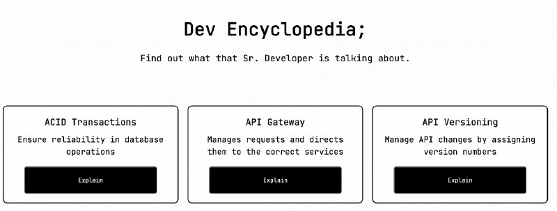 👉 名称：devpedia.pages.dev🤖 类型：🕸网站👏 介绍：Dev Encyclopedia 是一个为开发者提供广泛技术术语、概念和工具解释的在线百科全书：