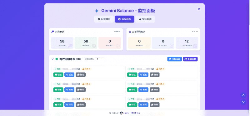 👉 名称：gemini-balance🤖 类型：🎯项目👏 介绍：基于 Python FastAPI 开发的 Gemini API 代理和负载均衡应用，提供多 Gemini API 密钥管理、负载均衡、认证、模型过滤、状态监控等功能，同时支持 OpenAI API 格式的代理功能，以及图片生成和上传功能：
