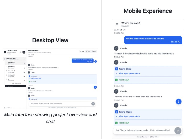 👉 名称：claudecodeui🤖 类型：🎯项目👏 介绍：一个针对 Claude Code 的免费开源前端界面，它允许用户在移动设备和网页上管理 Claude Code 的会话和项目