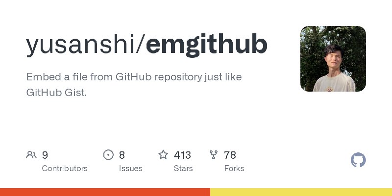 GitHub - yusanshi/emgithub: Embed a file from GitHub repository just like GitHub Gist.