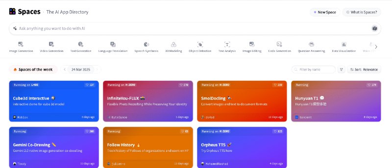 👉 名称：huggingface-spaces🤖 类型：🕸网站👏 介绍：Hugging Face Spaces  导航