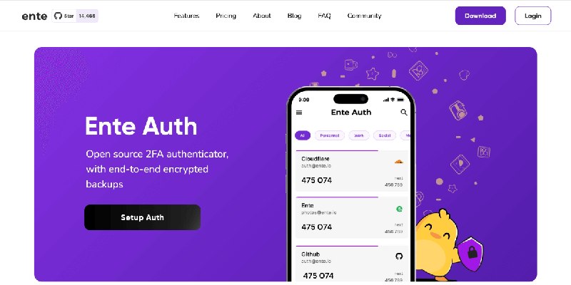 Ente Auth - Open source 2FA authenticator, with E2EE backups