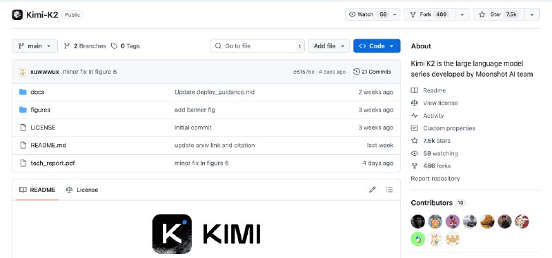 👉 名称：Kimi-K2🤖 类型：🎯项目👏 介绍：Kimi 最新发布的混合专家语言模型，拥有320亿激活参数和1万亿总参数，专为 Agent 能力优化，助力高效推理、编码和工具调用