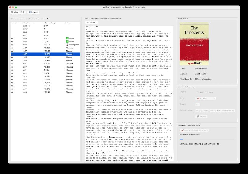 audiblez 一键将电子书转换为有声书 #文本转语音 #电子书 #开源一款能够将 EPUB 格式的电子书转换为 M4B 格式有声书的桌面工具
