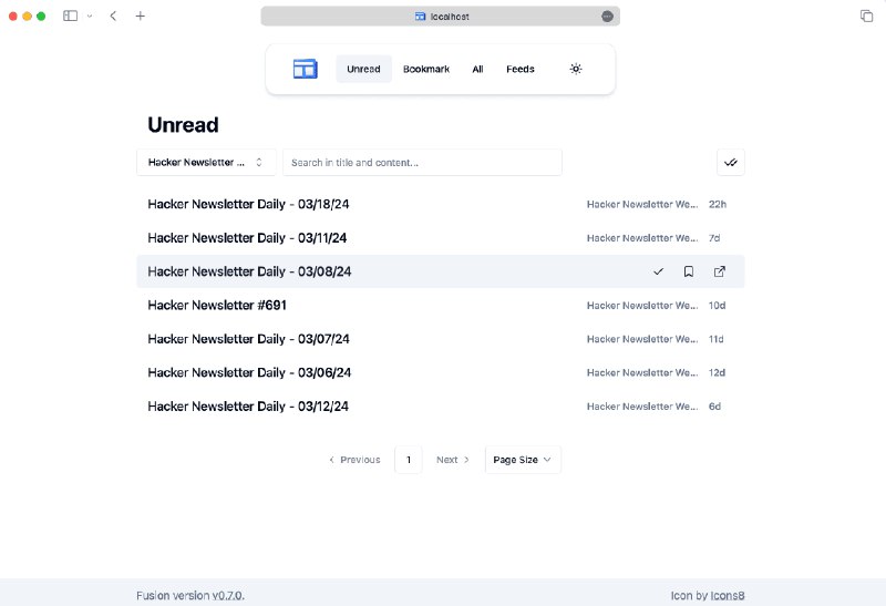 👉 名称：fusion🤖 类型：🎯项目👏 介绍：开源、轻量可自建，用户友好的 RSS 聚合阅读器- 轻量级和自托管，支持 Docker- 功能丰富- 跨平台和响应式设计- 多种安装和配置方式- 技术栈和社区支持- 资源消耗低