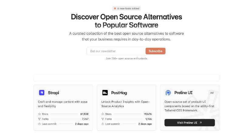👉 名称：openalternative🤖 类型：🕸网站👏 介绍：网站提供了一些项目的开源选择：