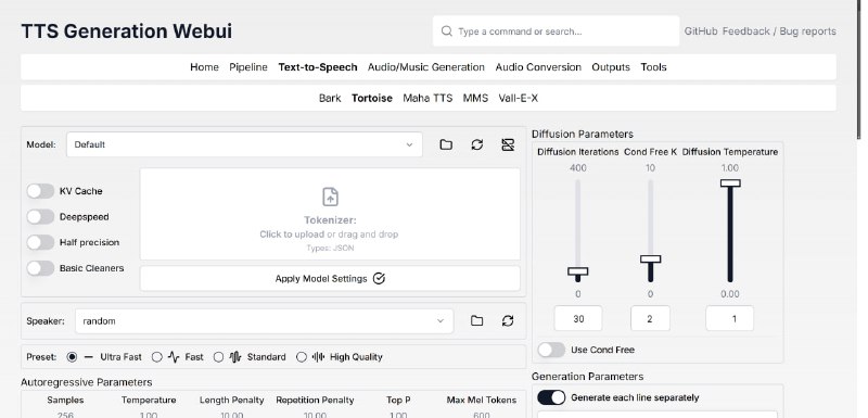 TTS WebUI：（github）集成多款主流语音合成与音频生成模型的开源Web界面，兼容Gradio与React，适合深度定制与高效开发
