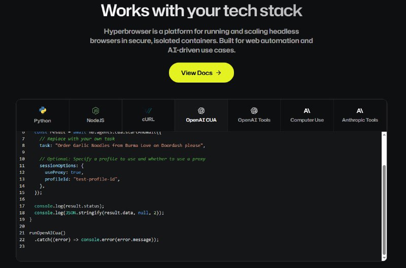 HyperAgent：赋能 Playwright 的智能浏览器自动化新范式   | github• 通过自然语言指令驱动，告别脆弱的硬编码脚本，支持 page.ai()、page.extract()、executeTask() 等简洁 API 完成复杂自动化任务🤖  • 内置隐身模式，有效规避反爬虫检测，保障自动化任务稳定运行🥷  • 云端即刻扩展，结合 Hyperbrowser 实现数百会话的无头浏览器弹性伸缩☁️  • 支持多页面并行管理，精细掌控不同任务执行流程，提升效率与灵活性  • 自定义输出结构，利用 zod 进行数据模式定义，确保提取数据精准且规范  • 兼容多种 LLM 提供商（如 OpenAI、Anthropic），方便根据需求快速切换底层模型  • 具备完整 MCP 客户端能力，可无缝连接 Composio 等工具，实现场景级复杂工作流（如自动写入 Google Sheets）🔌  • 支持 CLI 调试和远程云浏览器切换，覆盖开发到生产全生命周期需求  • 自定义动作扩展框架，允许用户按需开发专属功能，极大提升适用范围和灵活度  HyperAgent 将浏览器自动化提升至智能代理层面，彻底改变自动化脚本的构建与维护方式，是面向未来的高效自动化解决方案