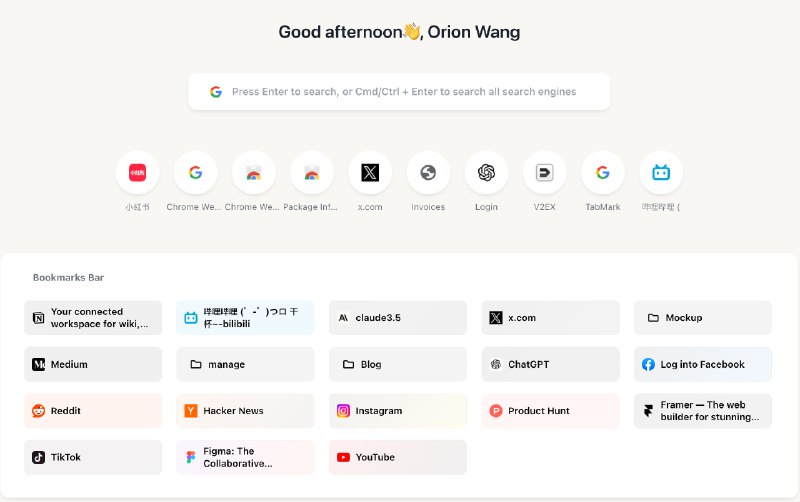 Tabmark-Bookmark New Tab  #书签 #浏览器插件 #浏览器拓展一款把书签变成极简高颜值新标签页的浏览器插件，书签设置为新标签页 / 自定义新标签页 / 浏览器功能快捷方式等；