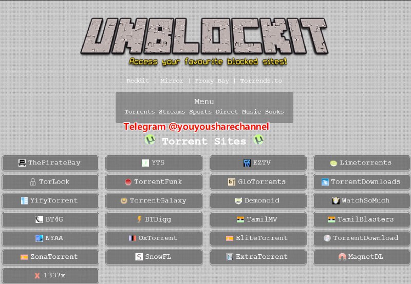 国外磁力大全磁力导航网站-Unblockit #磁力一个国外磁力大全、磁力导航网站，网站收集了一些著名的磁力 搜索引擎网站、流媒体直播、体育直播、音乐、电子书、19岁资源等等