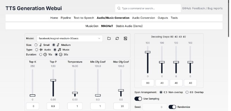 TTS WebUI：（github）集成多款主流语音合成与音频生成模型的开源Web界面，兼容Gradio与React，适合深度定制与高效开发